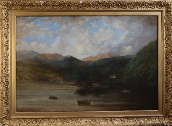 19th century English Colonial School Whalers entering a colonial harbour 24 x 35in.